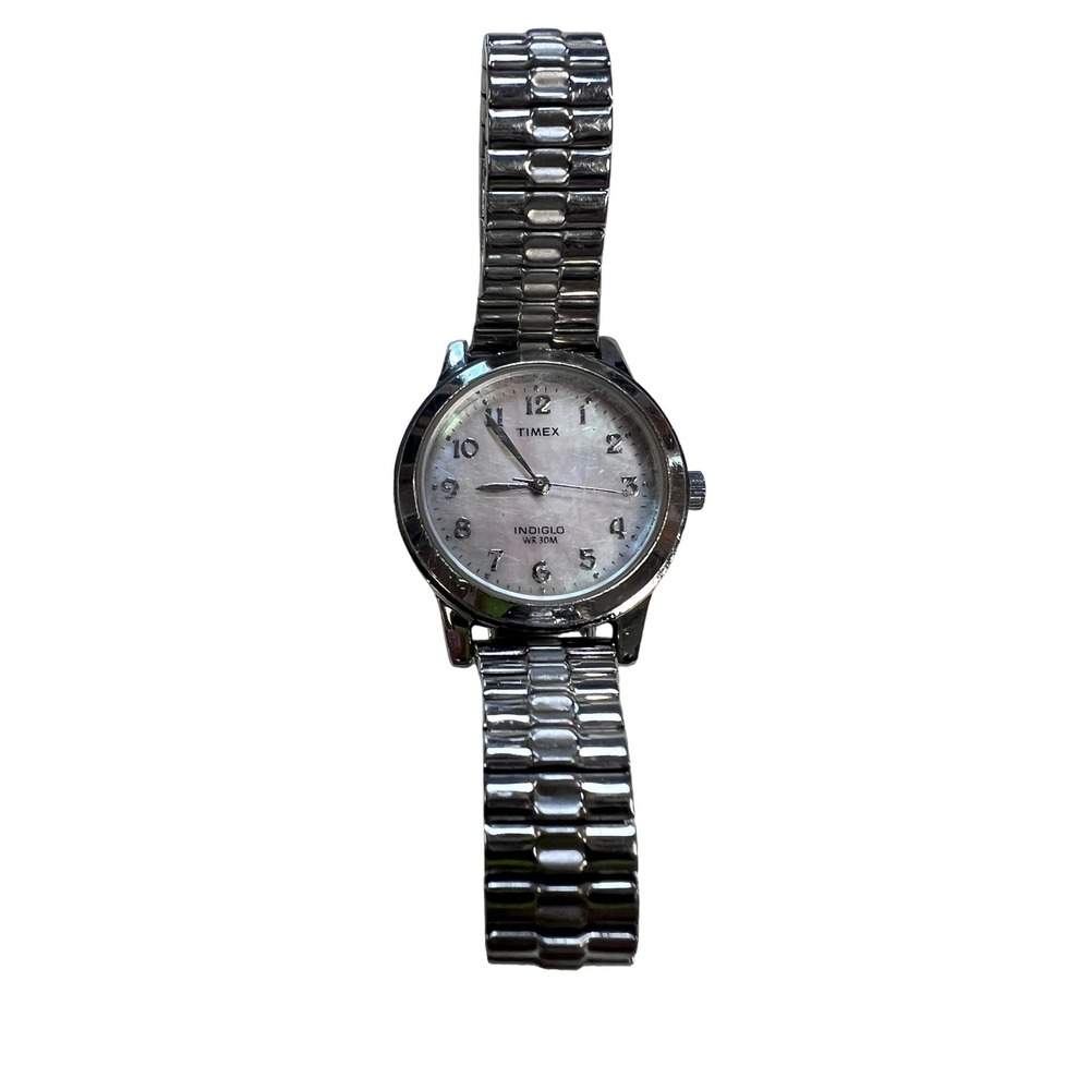Timex Indiglo Wristwatch Women OS Silver Fair Expansion Band WR 30M CR 1216